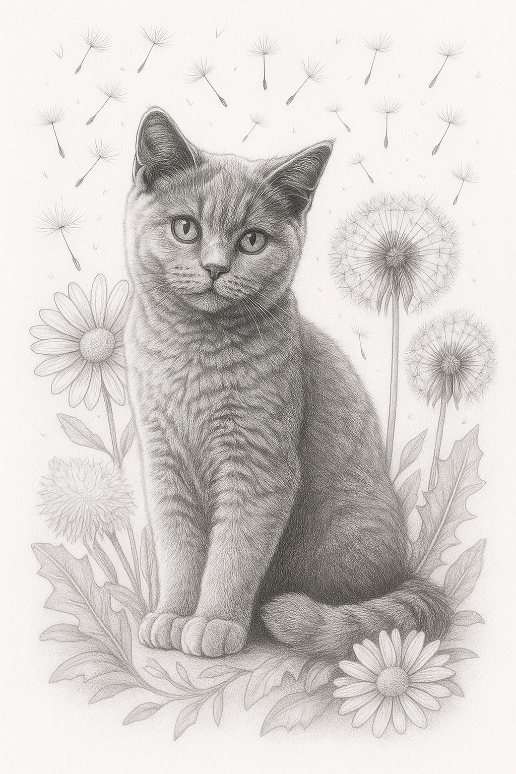 Botanical Cat Portrait – Floral Background Design