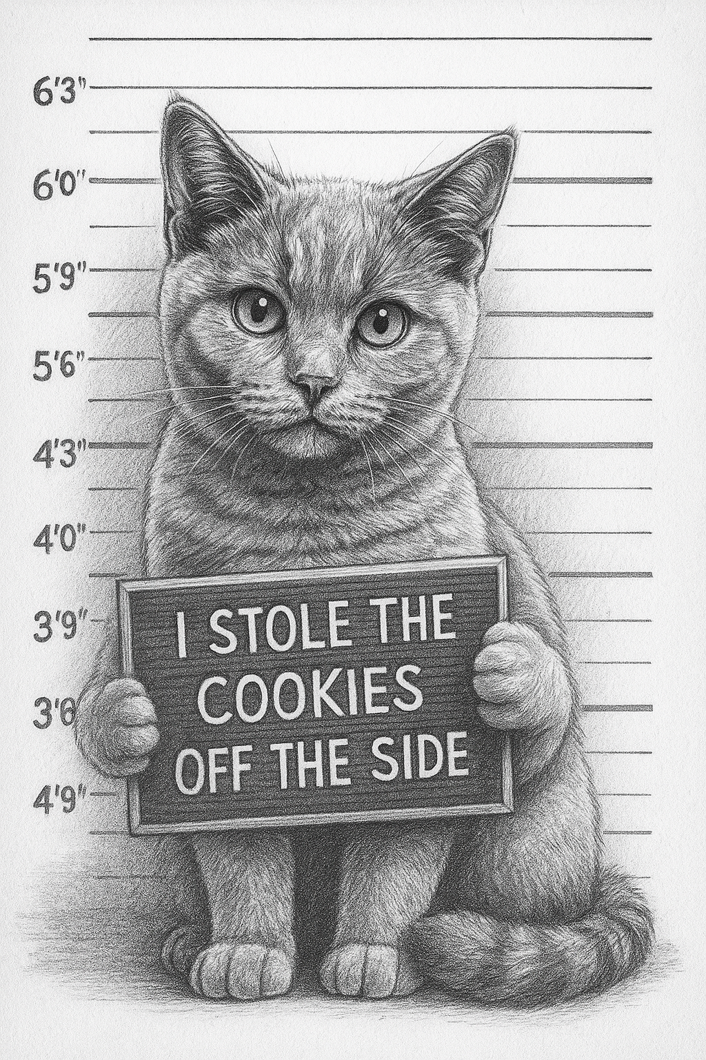 Cat Mugshot Portrait – Funny Custom Drawing