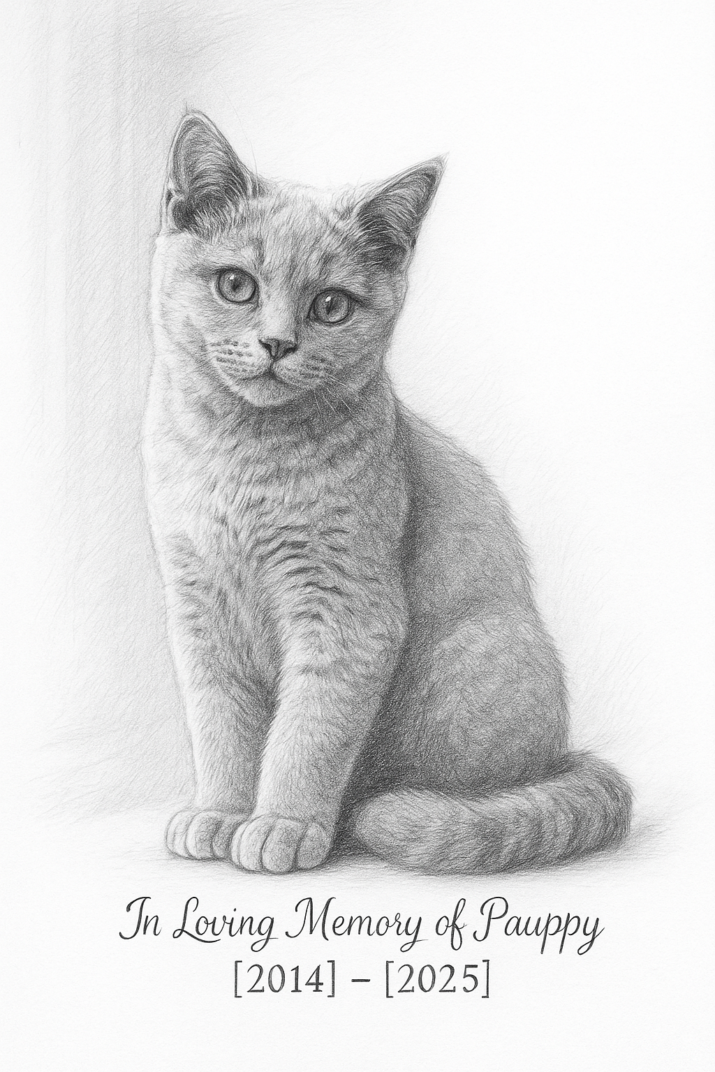 Forever in Our Hearts – Custom Memorial Cat Pencil Portrait