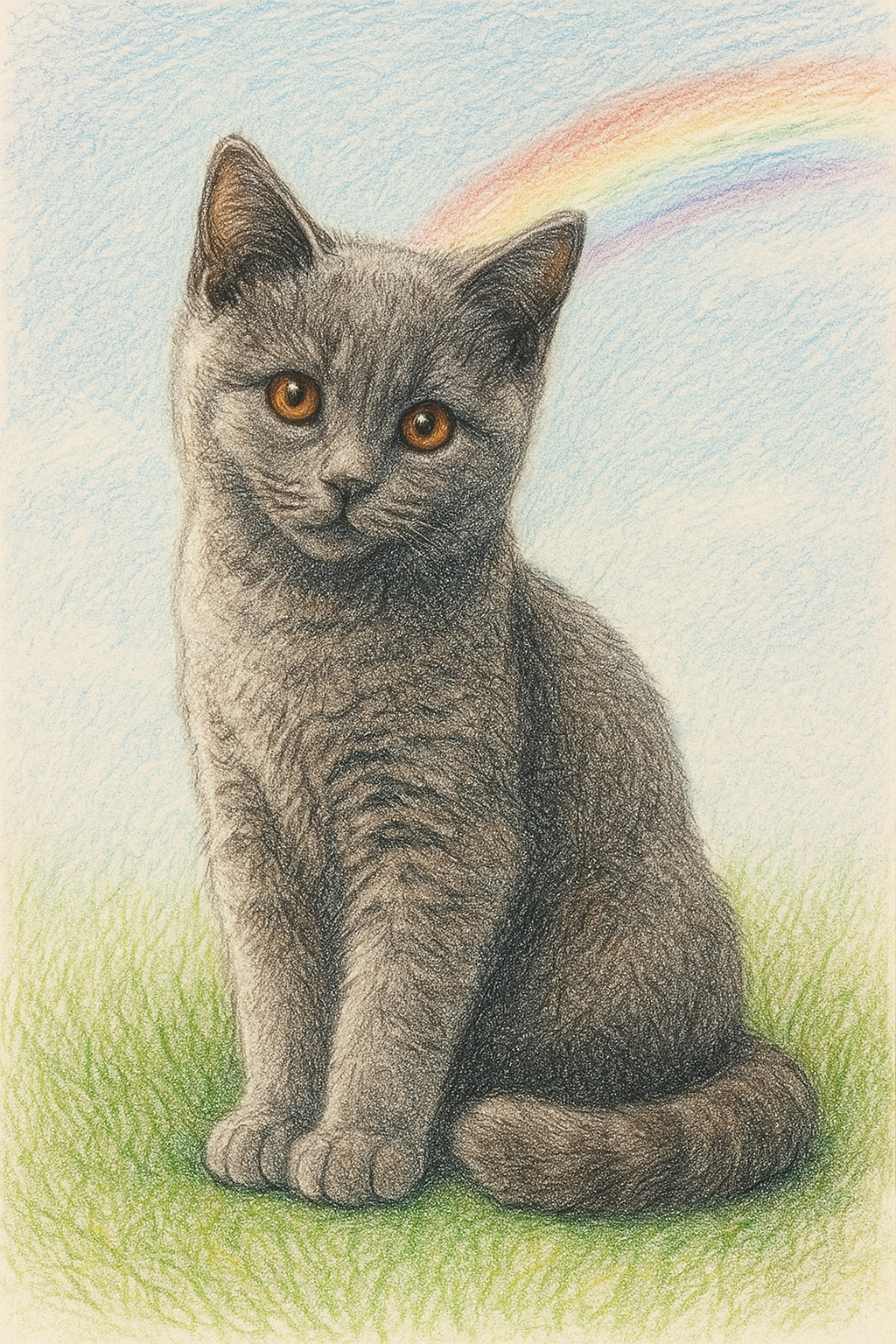 Rainbow Colour Pencil Cat Portrait
